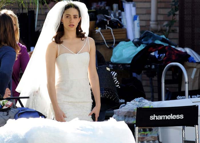 Emmy Rossum films a wedding scene for "Shameless"