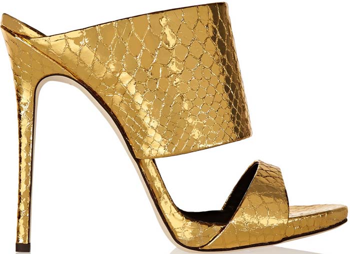 Giuseppe Zanotti's metallic mules are crafted from snake-effect gold leather