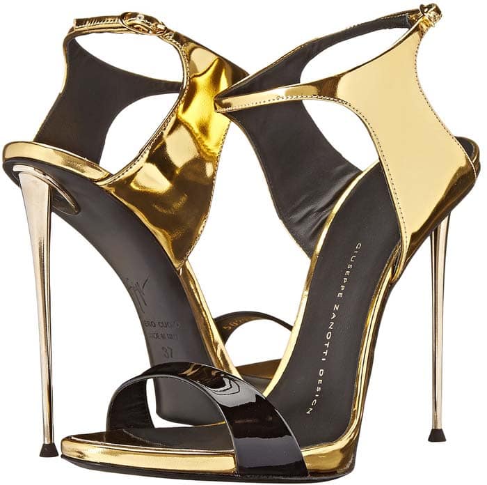 Giuseppe Zanotti Patent/Metallic Ankle-Wrap Sandal