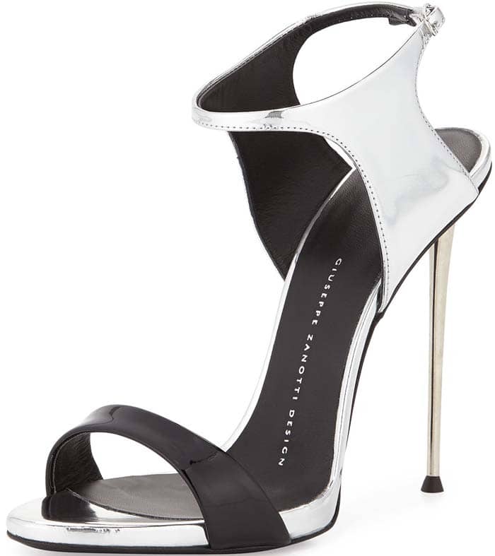 Giuseppe Zanotti Patent/Metallic Ankle-Wrap Sandal