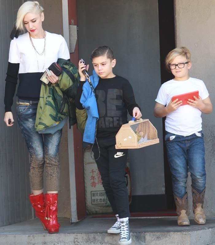 Gwen Stefani leaves Izakaya restaurant with her two sons, Apollo and Zuma, in Los Angeles