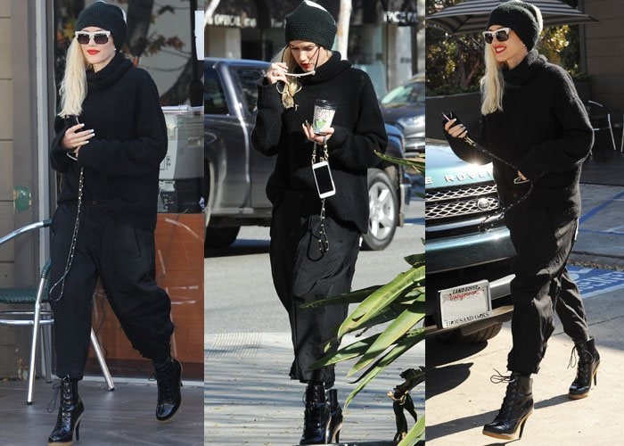 Gwen Stefani wears a turtleneck sweater and culottes out in Los Angeles