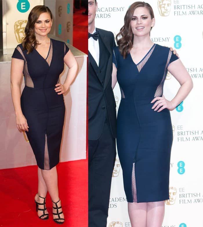 Hayley Atwell, unfazed by a dress seam mishap, shines at the EE British Academy Film Awards