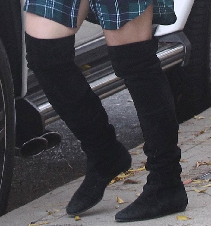 Hilary Duff's feet in thigh-high suede boots