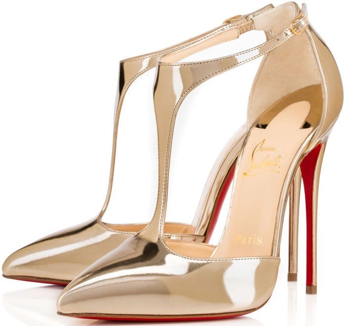 Light Gold Antispecchio Leather Christian Louboutin J String T-Bar Pumps