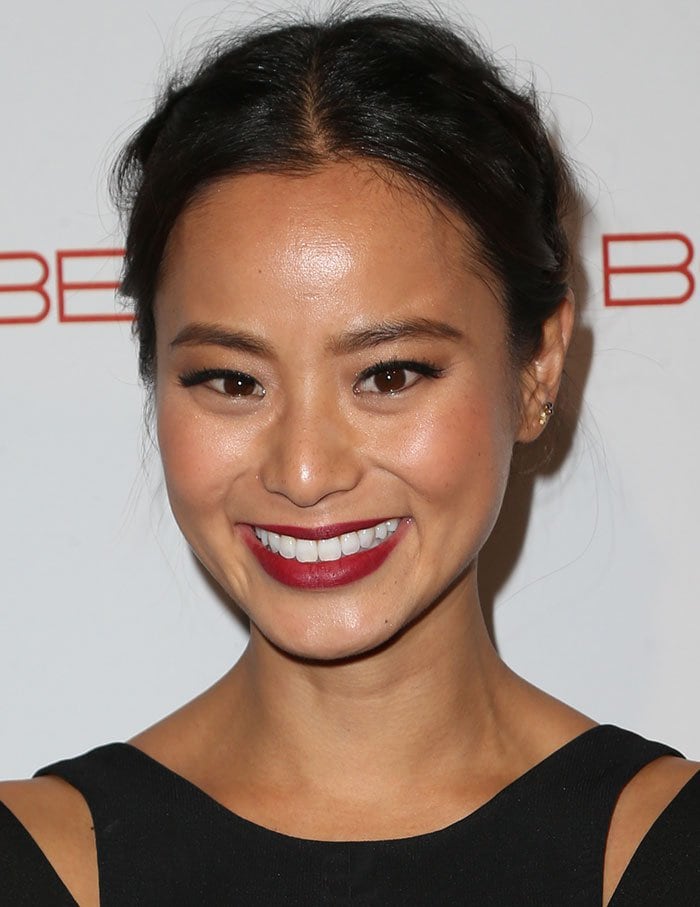 Jamie Chung wears her hair back as she attends the launch party for "The Beauty Book For Brain Cancer" Edition Two