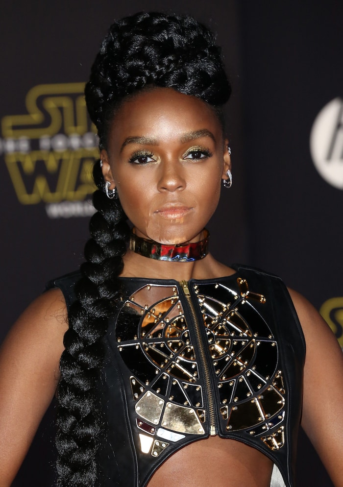 Janelle Monáe braids her hair for the LA Premiere of "Star Wars: The Force Awakens"