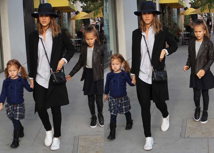 Jessica Alba goes shopping with daughters Honor and Haven in Beverly Hills
