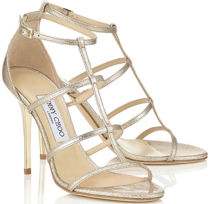 Jimmy Choo Dory Nude Textured Metallic Patent Sandals