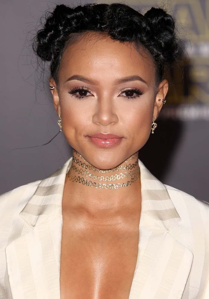 Karrueche Tran wears her hair in Princess Leia-inspired buns at the premiere of "Star Wars: The Force Awakens"