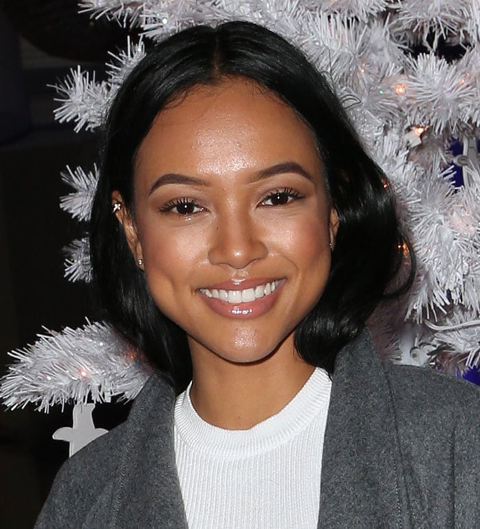 Karrueche Tran trägt ihr dunkles Haar bei der Casper + NCLUSIVE Winter Wonderland event hosted by Zendaya