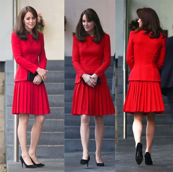 Kate Middleton wears a pleated Alexander McQueen dress out and about in London