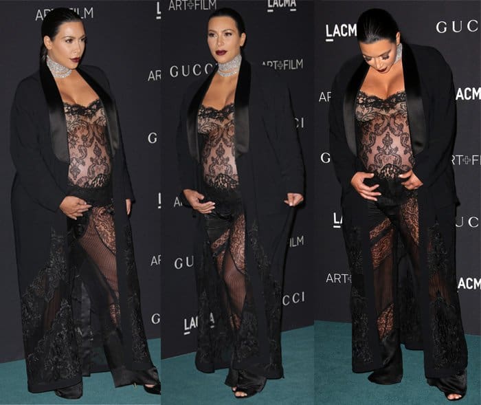 Kim Kardashian makes a bold maternity fashion statement in a lace dress at the LACMA Gala