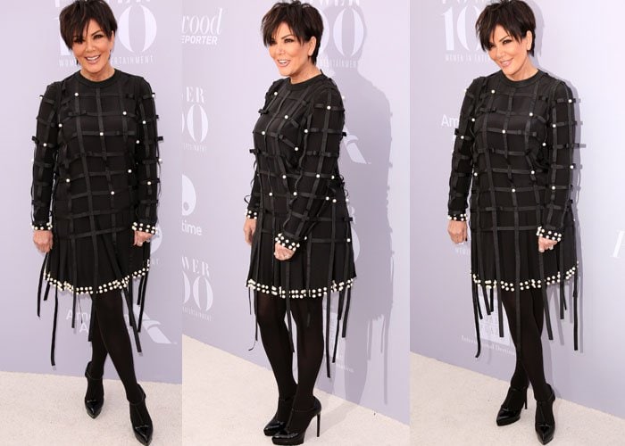 Kris Jenner wears a fringe-embellished Anna K dress on the red carpet of the Women in Entertainment Breakfast