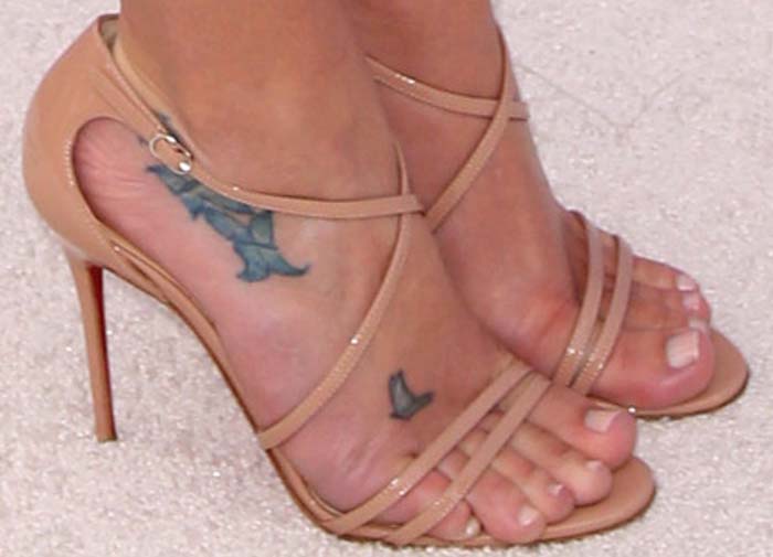 Lea Michele's foot tattoos in Christian Louboutin heels