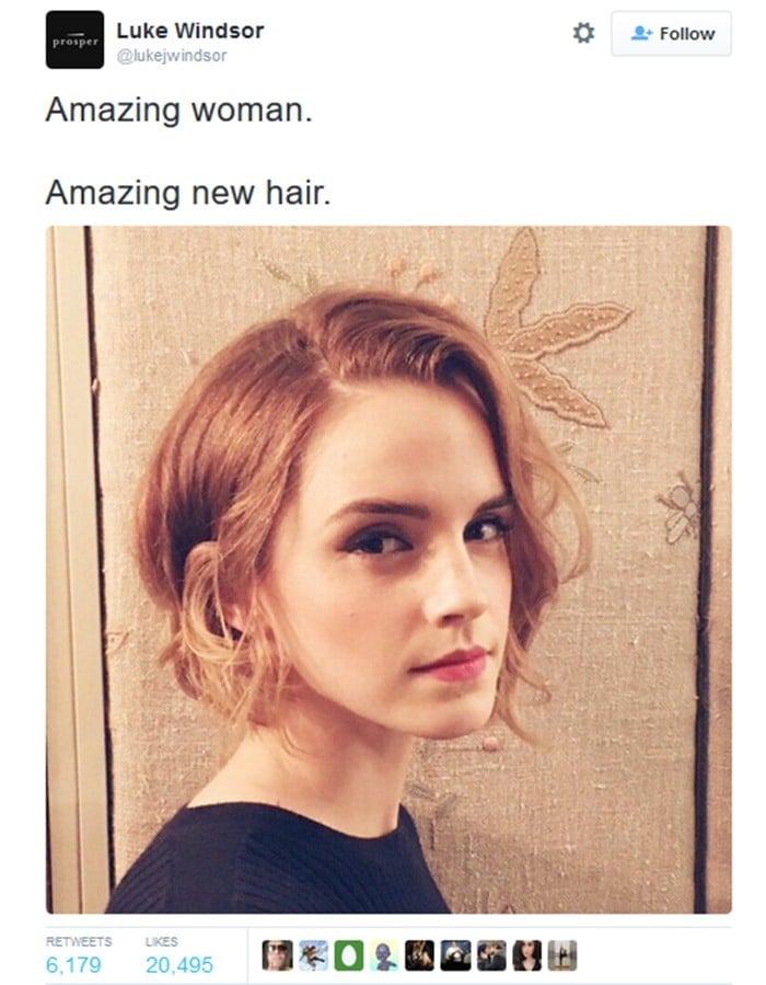 Publicist Luke Windsor shares a picture of Emma Watson's short bob