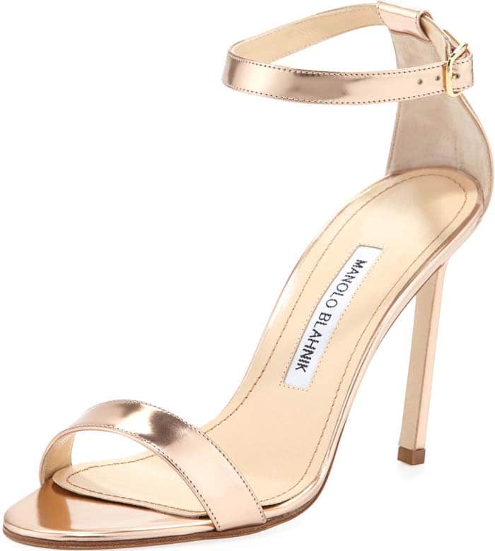 Manolo Blahnik Chaos Metallic Sandal in Rose Gold