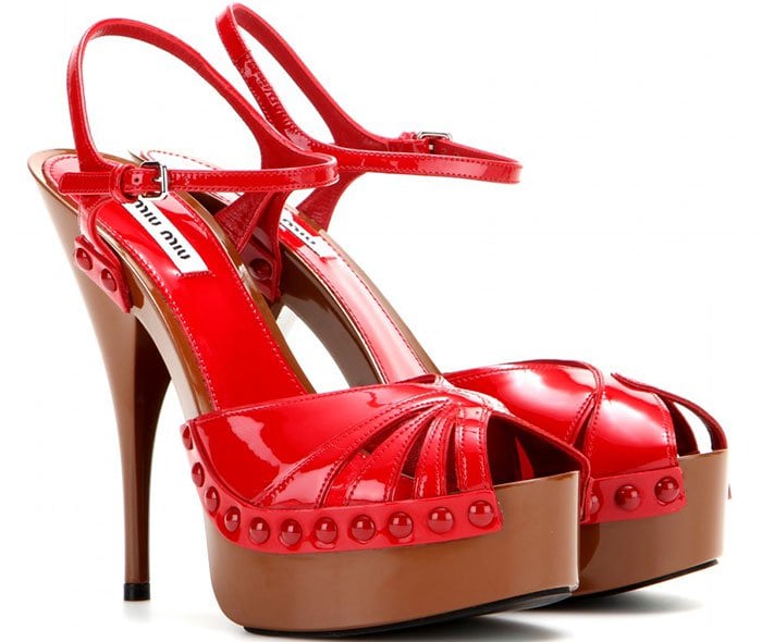 Red Miu Miu Patent Leather Platform Sandals