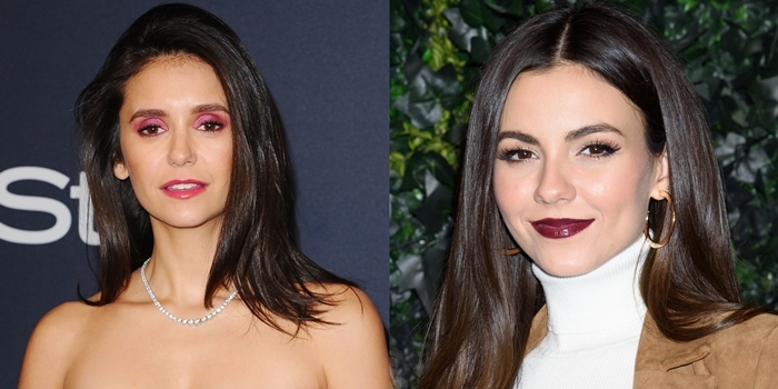 Not sisters: Doppelgängers Nina Dobrev (L) and Victoria Justice (R) are not related