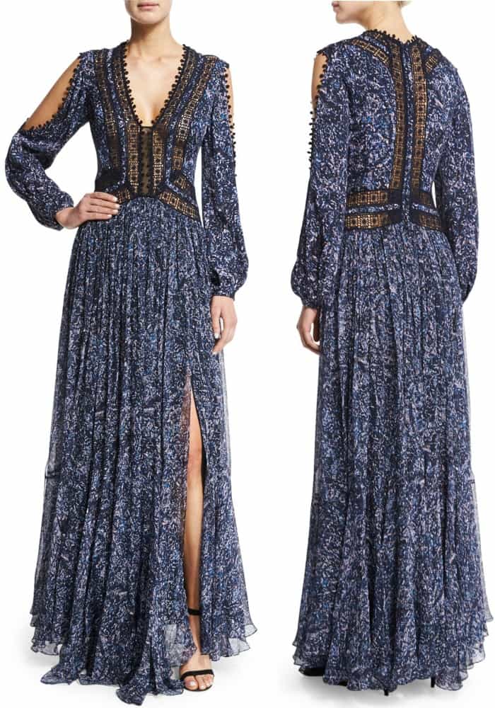 Rebecca Taylor Long-Sleeve Printed Maxi Dress