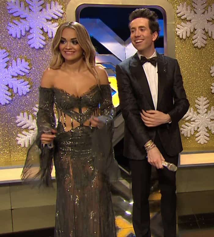 Rita Ora gracefully handles an unexpected dress tear during a live broadcast of 'The Xtra Factor'