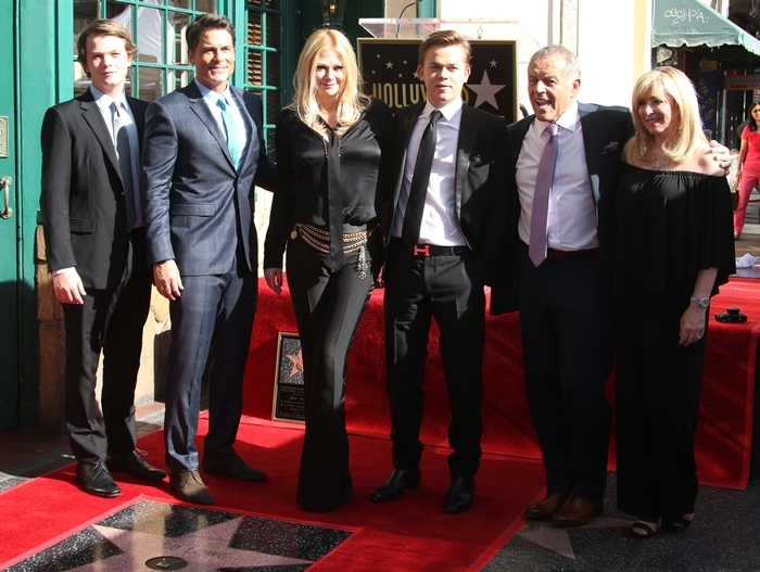 John Owen Lowe, Rob Lowe, Sheryl Berkoff, Matthew Edward Lowe, and Rob Lowe's parents, Barbara Lynn and Charles Lowe, at Rob Lowe's Star ceremony on the Hollywood Walk Of Fame