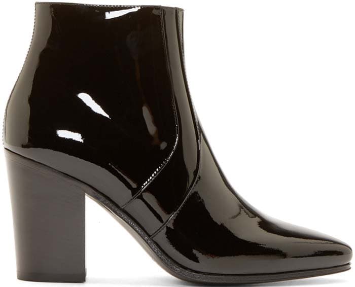 Saint Laurent Textured Leather French Ankle Boots in Patent