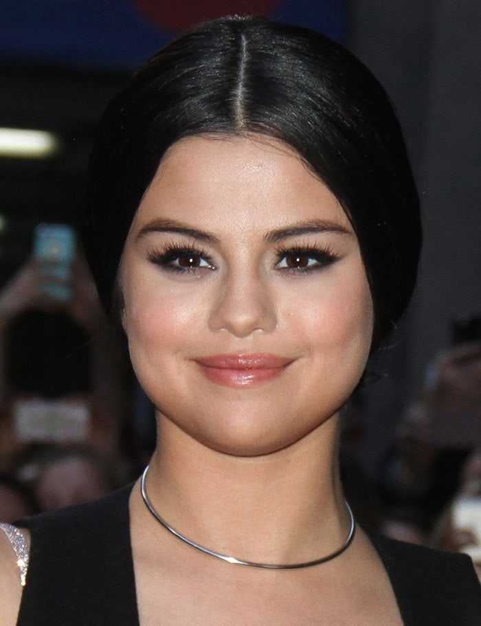 Selena Gomez's middle-parted ponytail hairstyle