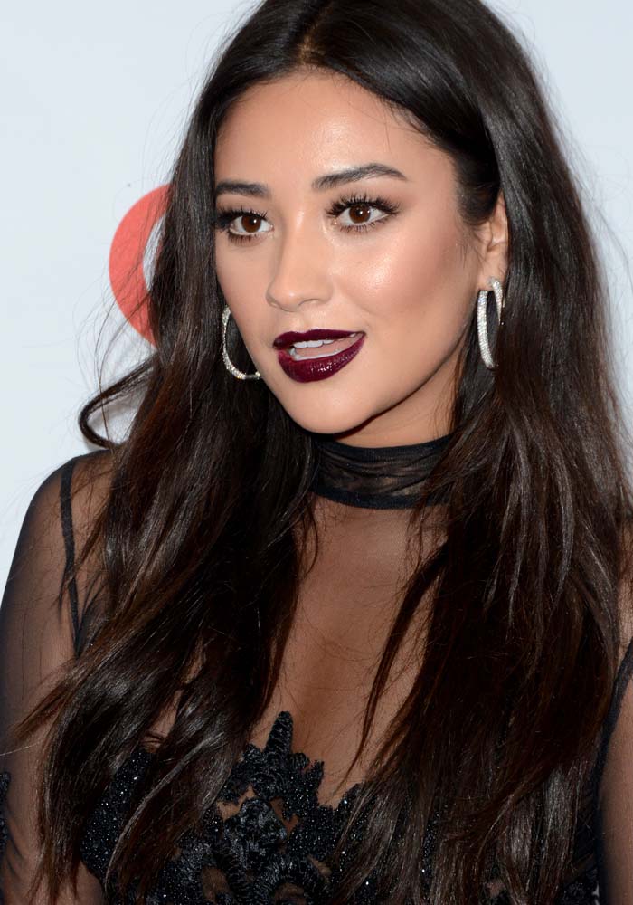 Shay Mitchell wears her dark hair down at Z100's iHeartRadio Jingle Ball 2015