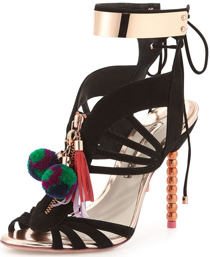 Sophia Webster Black Yasmina Leather Pom-Pom Sandals