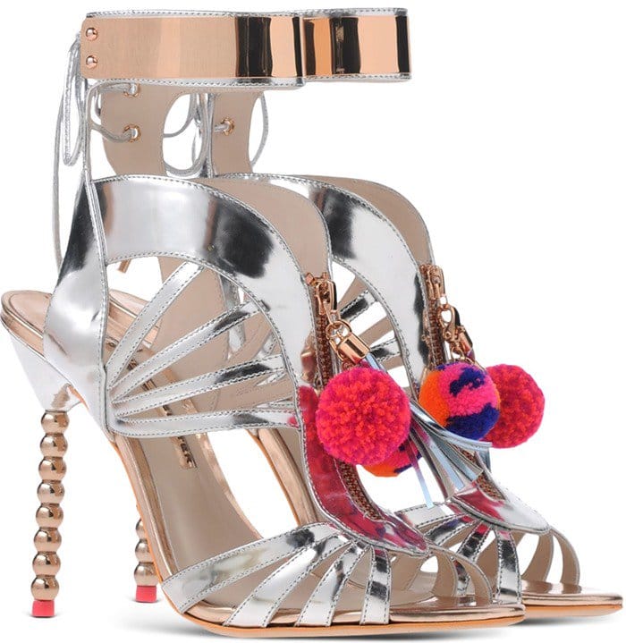 Sophia Webster Silver Yasmina Leather Pom-Pom Sandals