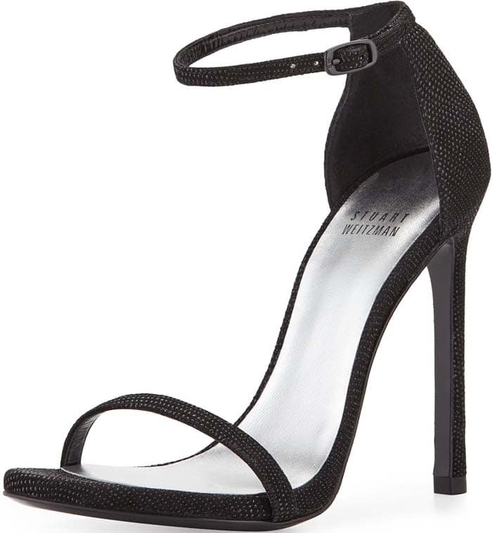 Stuart Weitzman Nudist Sandal in Black Goosebump
