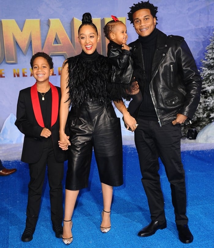 Cree Hardrict, Tia Mowry-Hardrict, Cory Hardrict, and Cairo Tiahna Hardrict arrive at the Premiere Of Sony Pictures' "Jumanji: The Next Level"