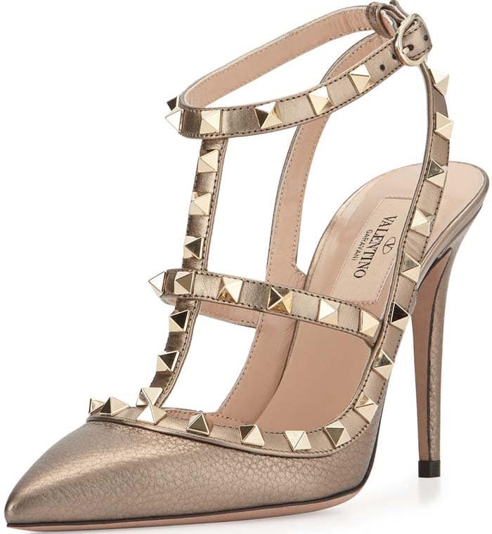 Valentino "Rockstud" Metallic Leather Pump in Sasso