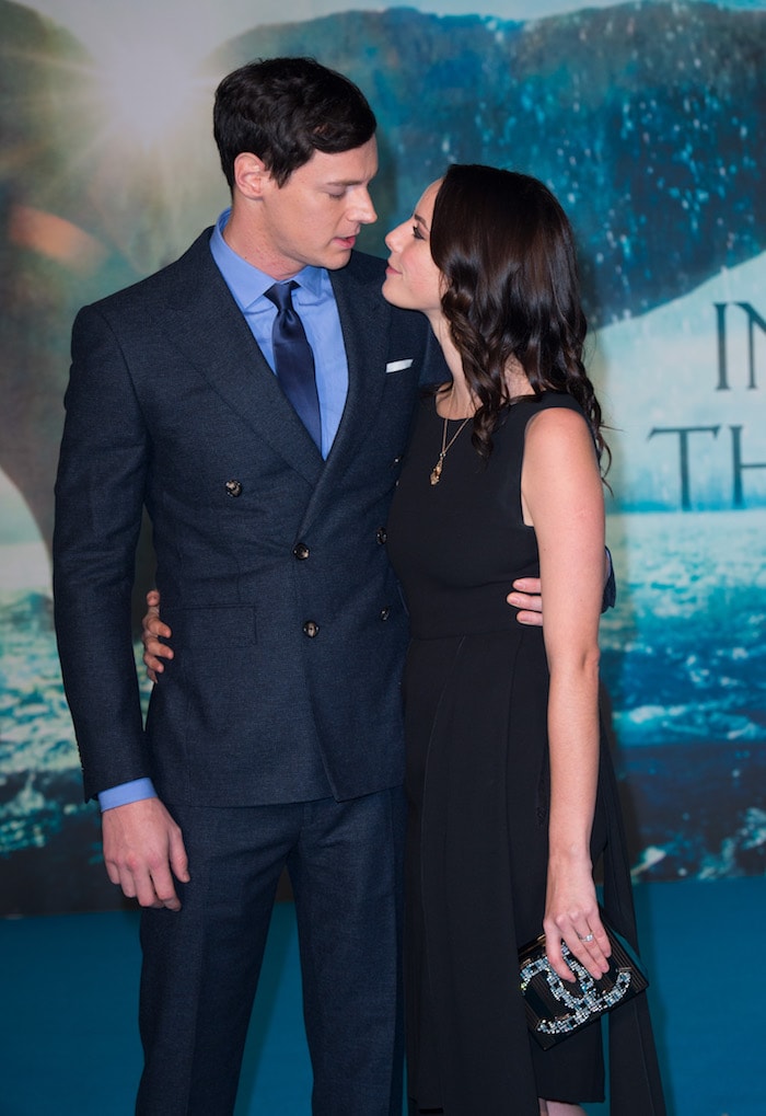 Ben Walker and Kaya Scodelario pose for photos at the UK premiere of "In the Heart of the Sea"