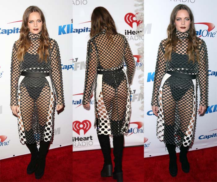 Tove Lo wears a black and white mesh dress from Lamija Suljevic on the red carpet