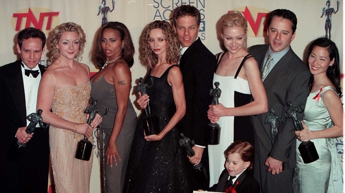 Peter MacNicol, Jane Krakowski, Lisa Nicole Carson, Calista Flockhart, Greg Germann, Portia De Rossi, Gil Bellows, Lucy Liu, and Josh Evans at the 5th Screen Actors Guild Awards