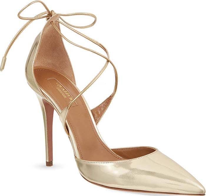 Aquazzura 'Matilde' Gold Pointed Patent Pumps