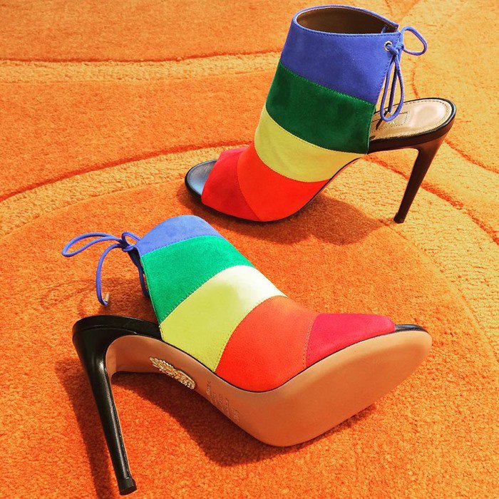Aquazzura Rainbow Striped Suede Sandal