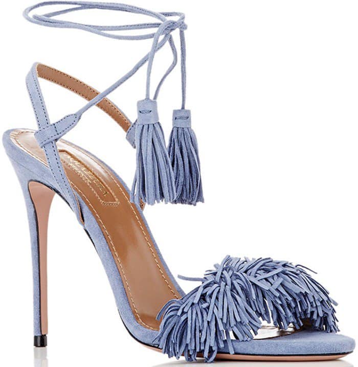 Aquazzura Wild Thing Sandals in Cornflower Blue Suede