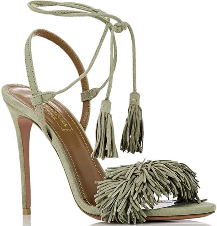 Aquazzura Wild Thing Sandals in Khaki Suede