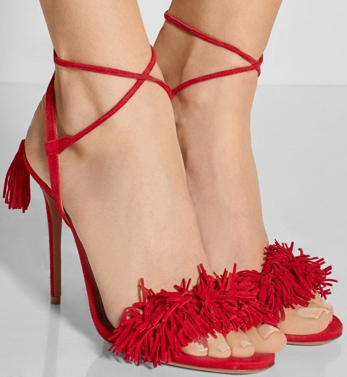 Aquazzura Wild Thing fringed suede sandals in red