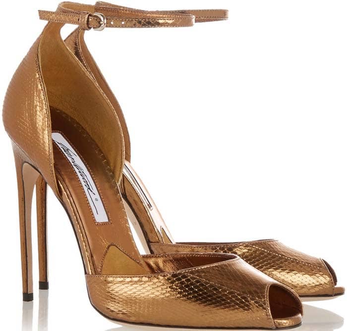 Bronze Brian Atwood "Oriana" Metallic Watersnake Sandals