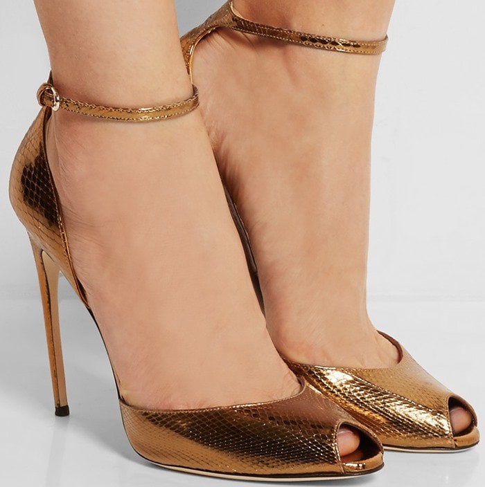 Brian Atwood Oriana metallic watersnake sandals