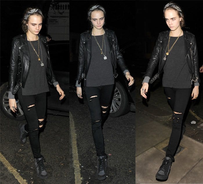 Cara Delevingne attends a Christmas party held at the home of Sir Mick Jagger in Chelsea on December 19, 2015