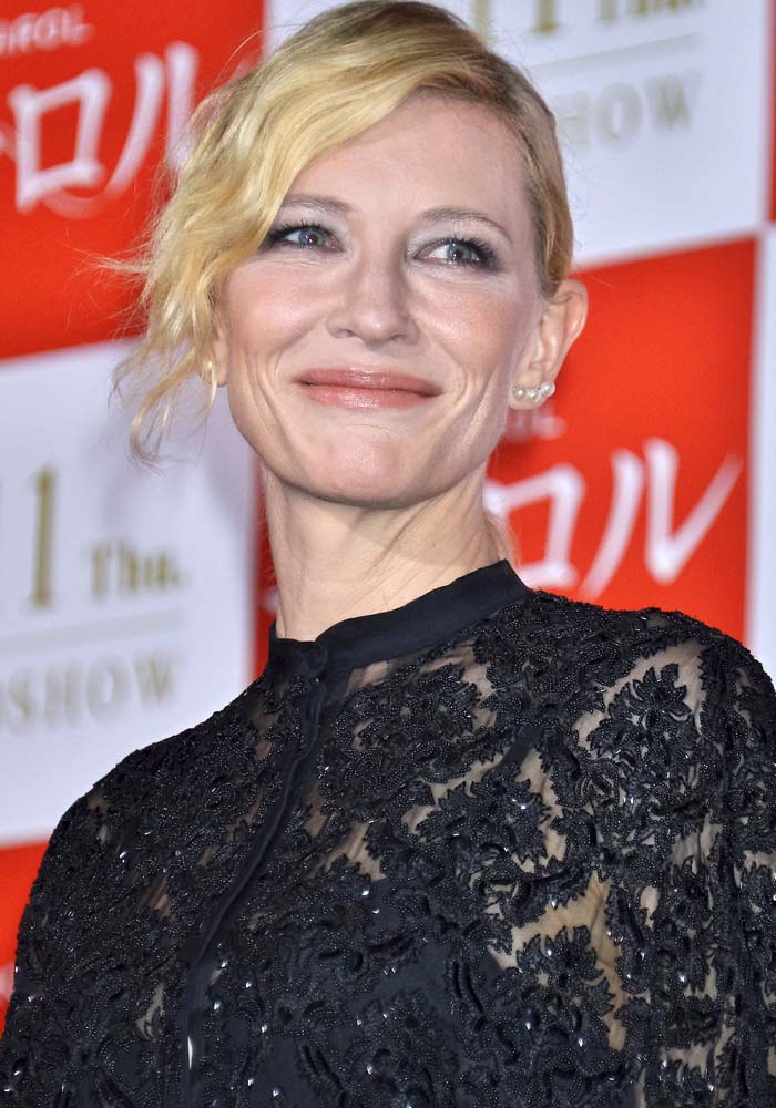 Cate Blanchett wears her hair back as she attends the stage greeting for "Carol"