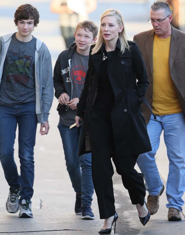 Cate Blanchett arrives with her family at the ABC studios for Jimmy Kimmel Live