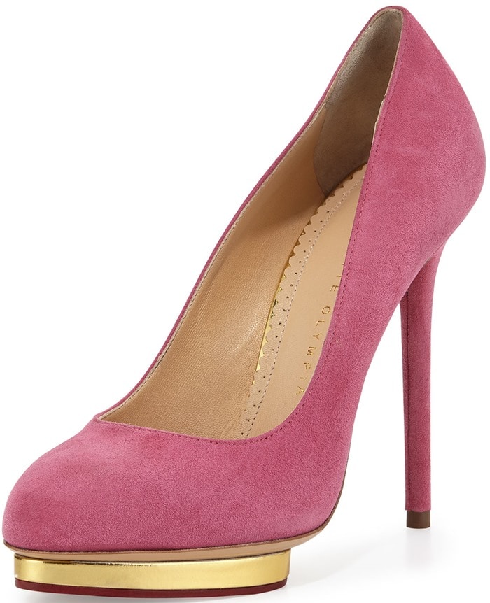 Charlotte Olympia Dotty Suede Platform Pump Cocktail Pink