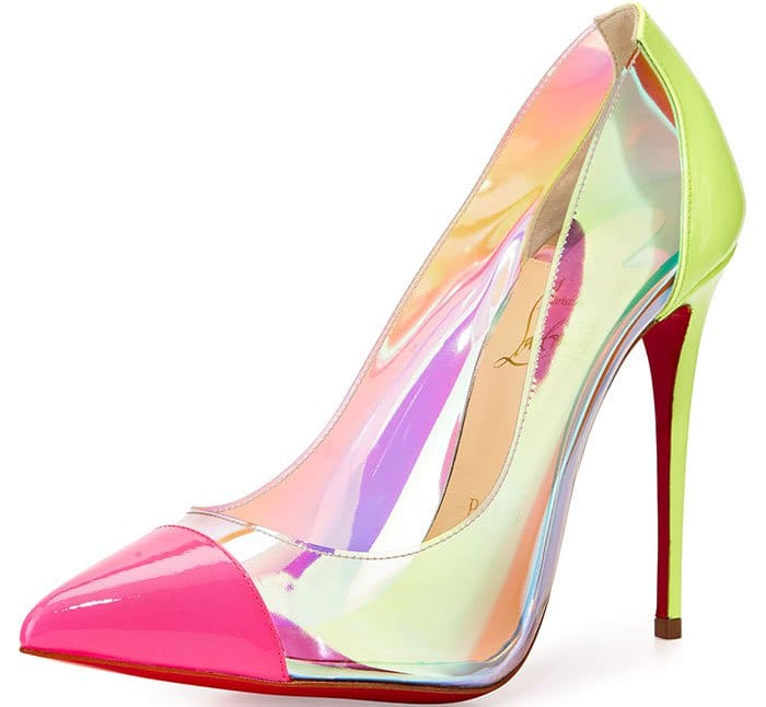 An iridescent finish adds eye-catching modern glamour to a perfectly poised pointy-toe pump