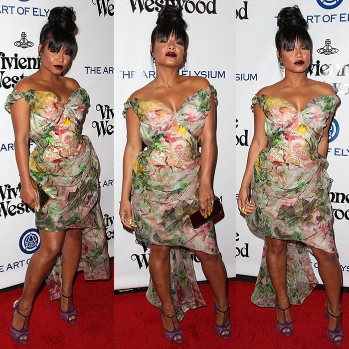 inger Christina Milian's dress was off-the-shoulder, which showed off Milian's shoulders and arms at The Art of Elysium 2016 HEAVEN Gala presented by Vivienne Westwood & Andreas Kronthaler